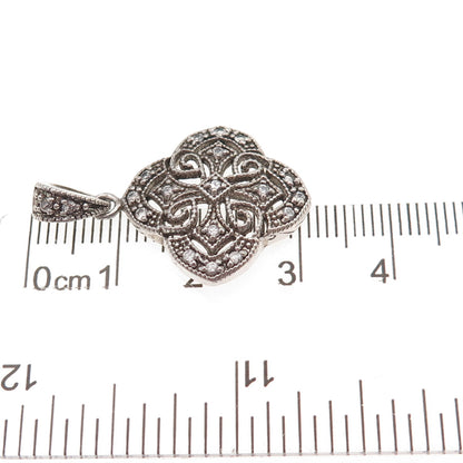 925 Sterling Silver Vintage Round-Cut C Z Cross Oxidized Charm Pendant