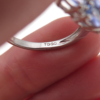925 Sterling Silver Real Oval-Cut Tanzanite Floral Cluster Ring Size 8