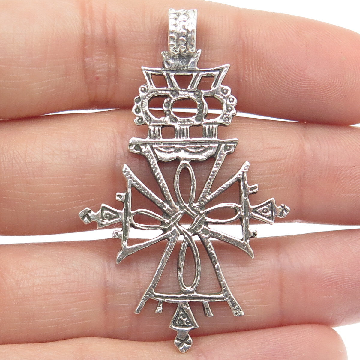 UNOAERRE 800 Silver Vintage Italy Cross Oxidized Pendant