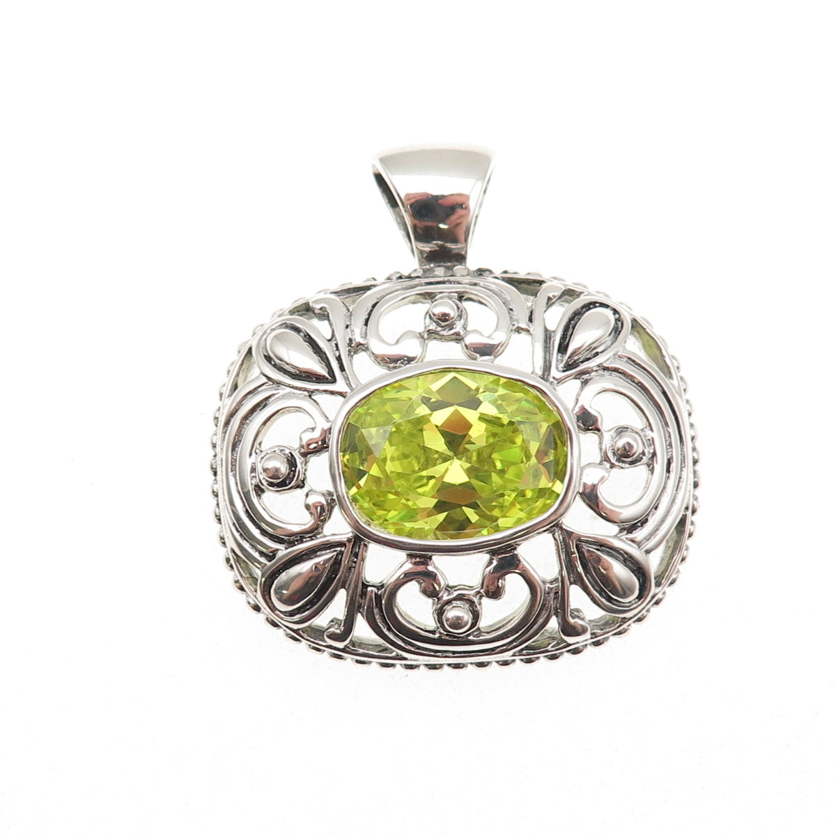 ESPO Joseph Esposito 925 Sterling Silver Vintage Lime Green C Z Floral Pendant