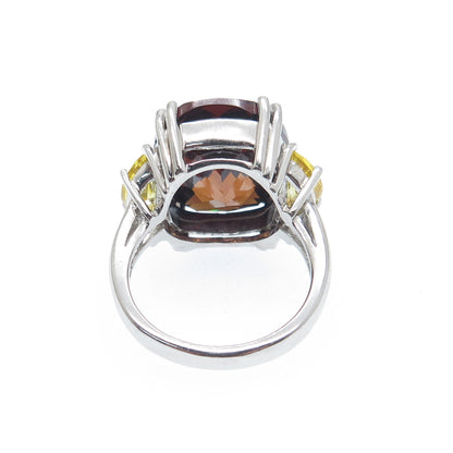 925 Sterling Silver ADI Red & Canary Multi-Cut C Z Ring Size 7.25