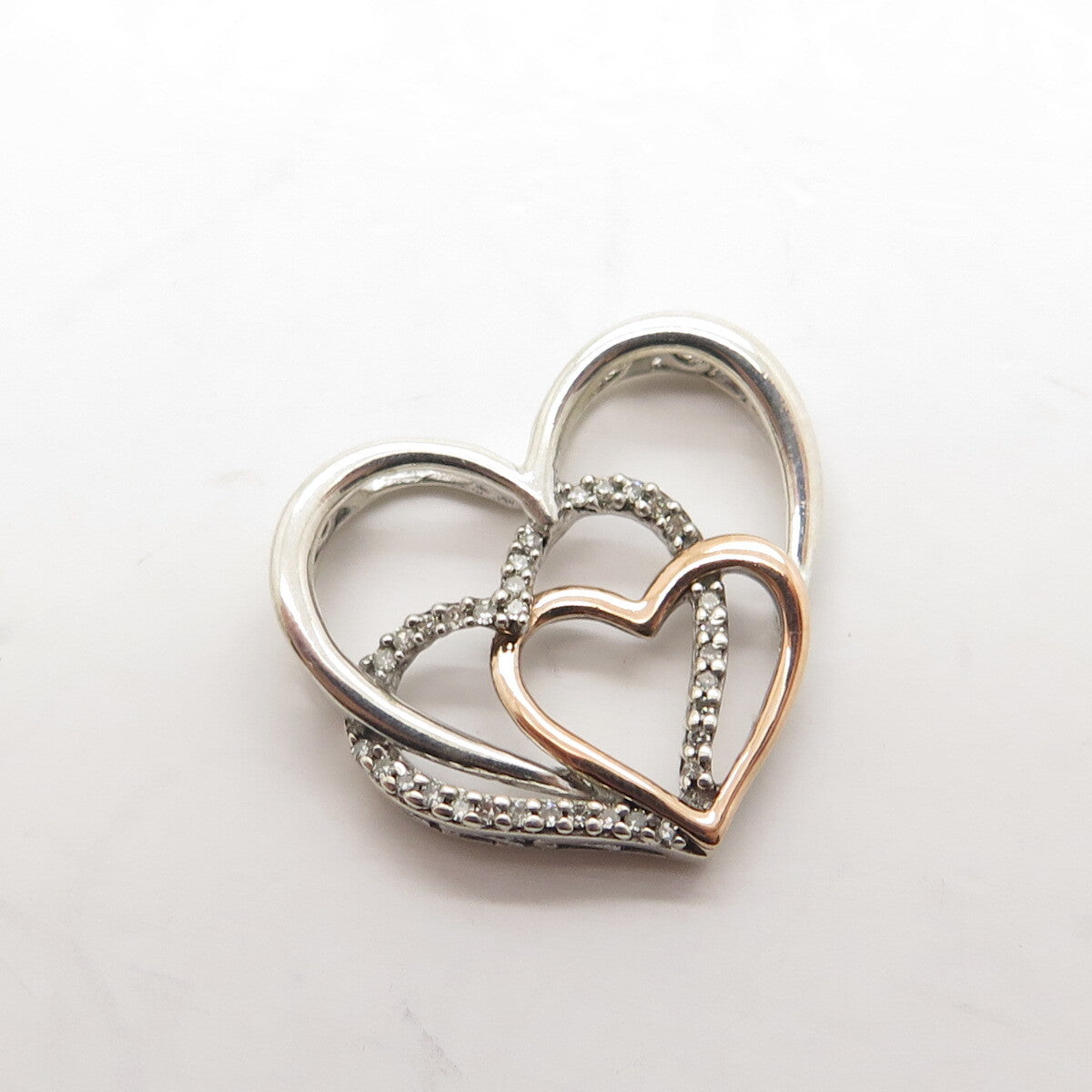 ALWAND VAHAN 14K Rose Gold & 925 Sterling Silver Diamond Heart Slide Pendant