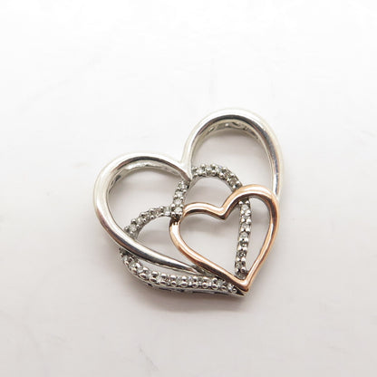 ALWAND VAHAN 14K Rose Gold & 925 Sterling Silver Diamond Heart Slide Pendant