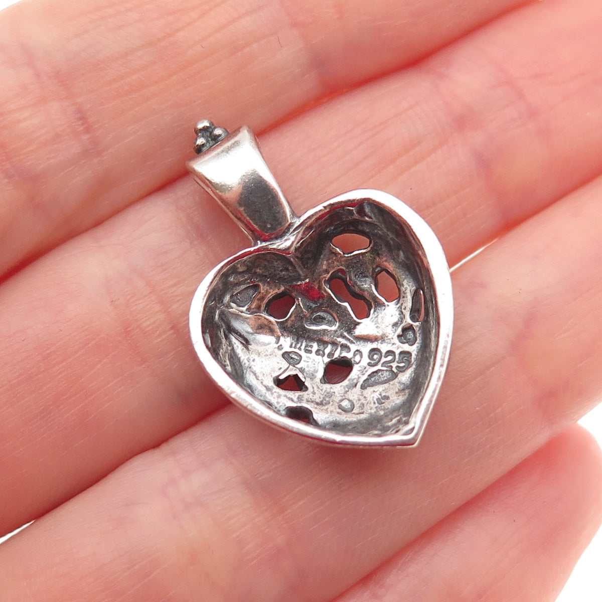925 Sterling Silver Vintage Mexico Ornate Heart Oxidized Charm Pendant