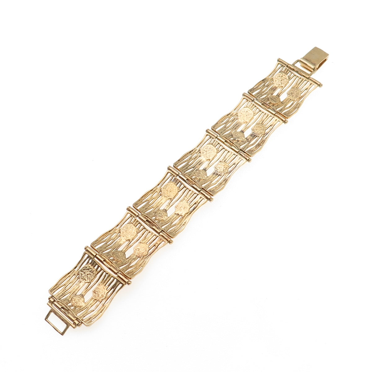 LIRM Sterling Gold Plated Vintage Israel Real Pearl Panel Link Bracelet 6.75"