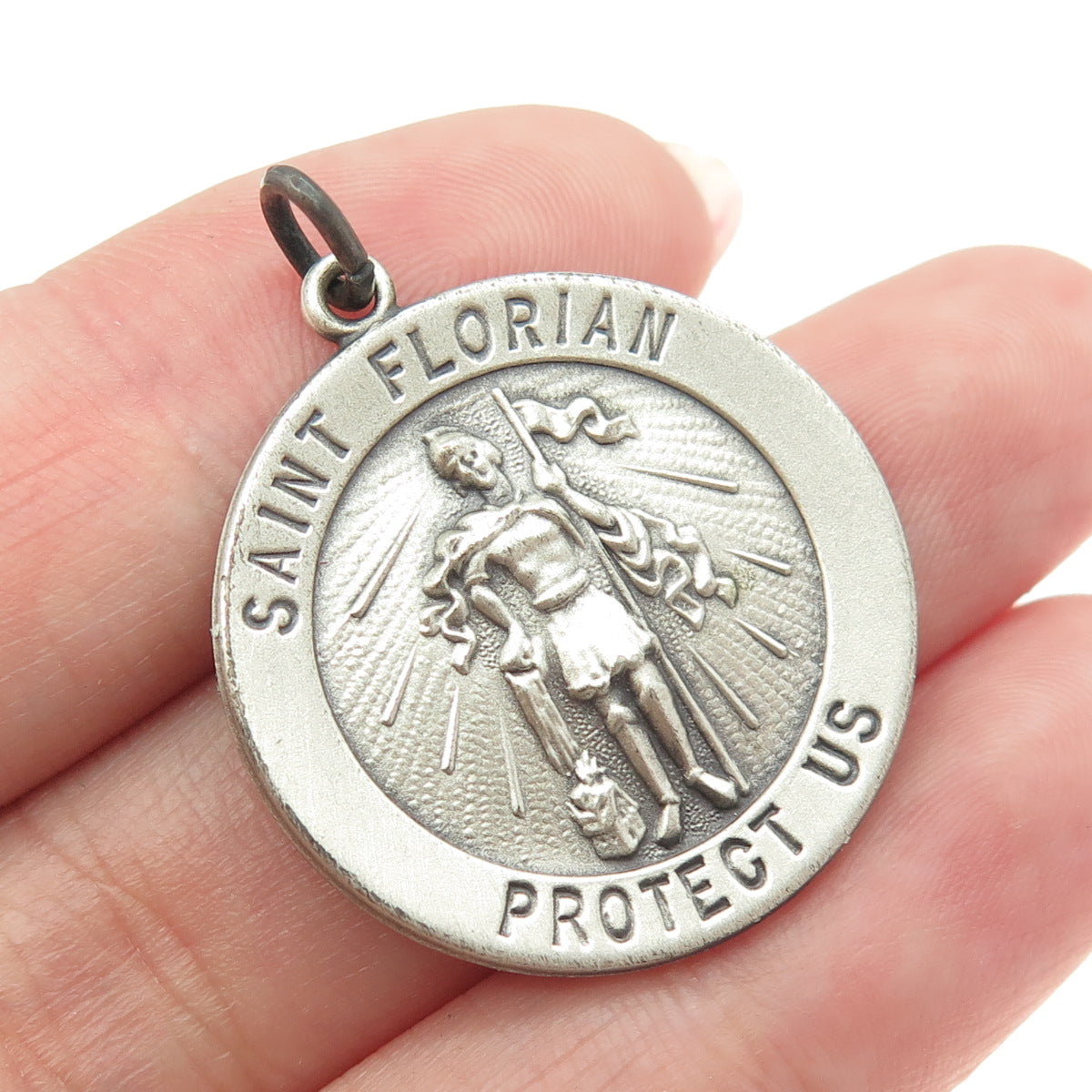 925 Sterling Silver Vintage Saint Florian Medal Religious Pendant