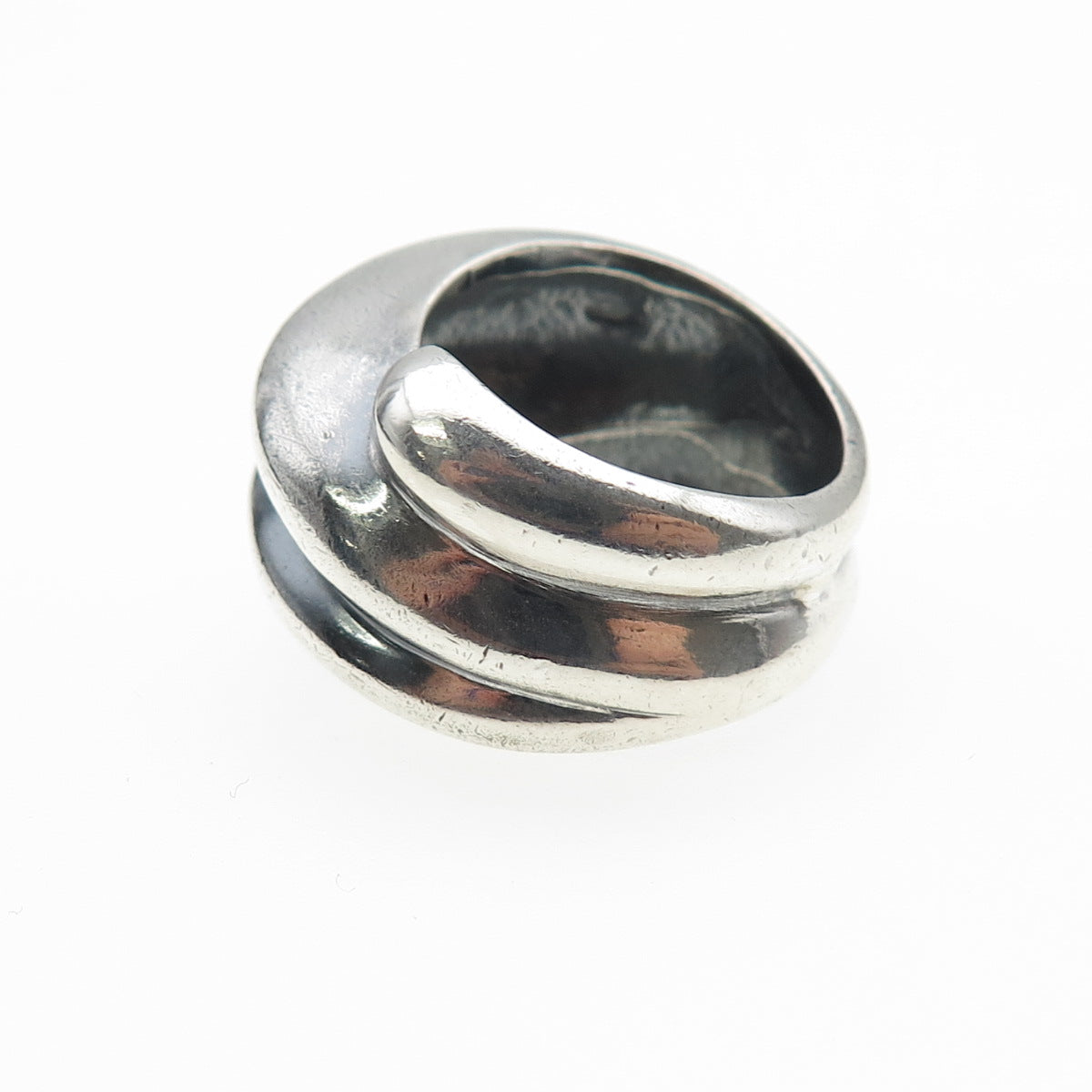 925 Sterling Silver Vintage Modernist Ribbed Bypass Oxidized Ring Size 6.25