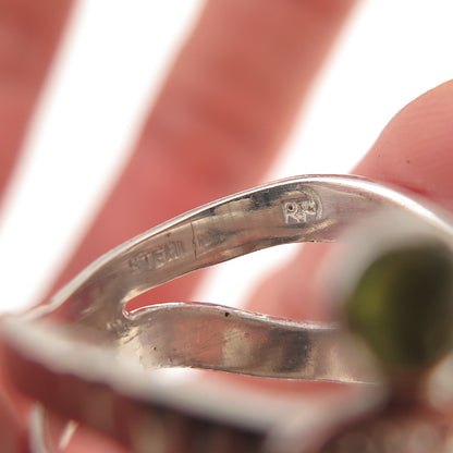 925 Sterling Silver 2-Tone Vintage Real Tourmaline Peridot Iolite Ring Size 6.5