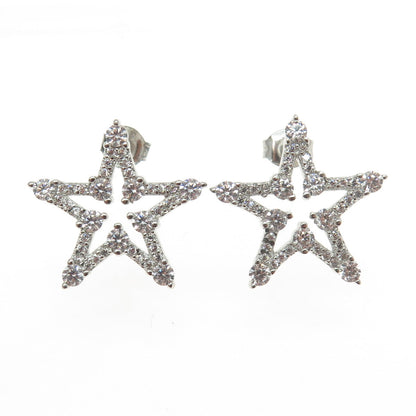 925 Sterling Silver Round-Cut C Z Star Stud Earrings