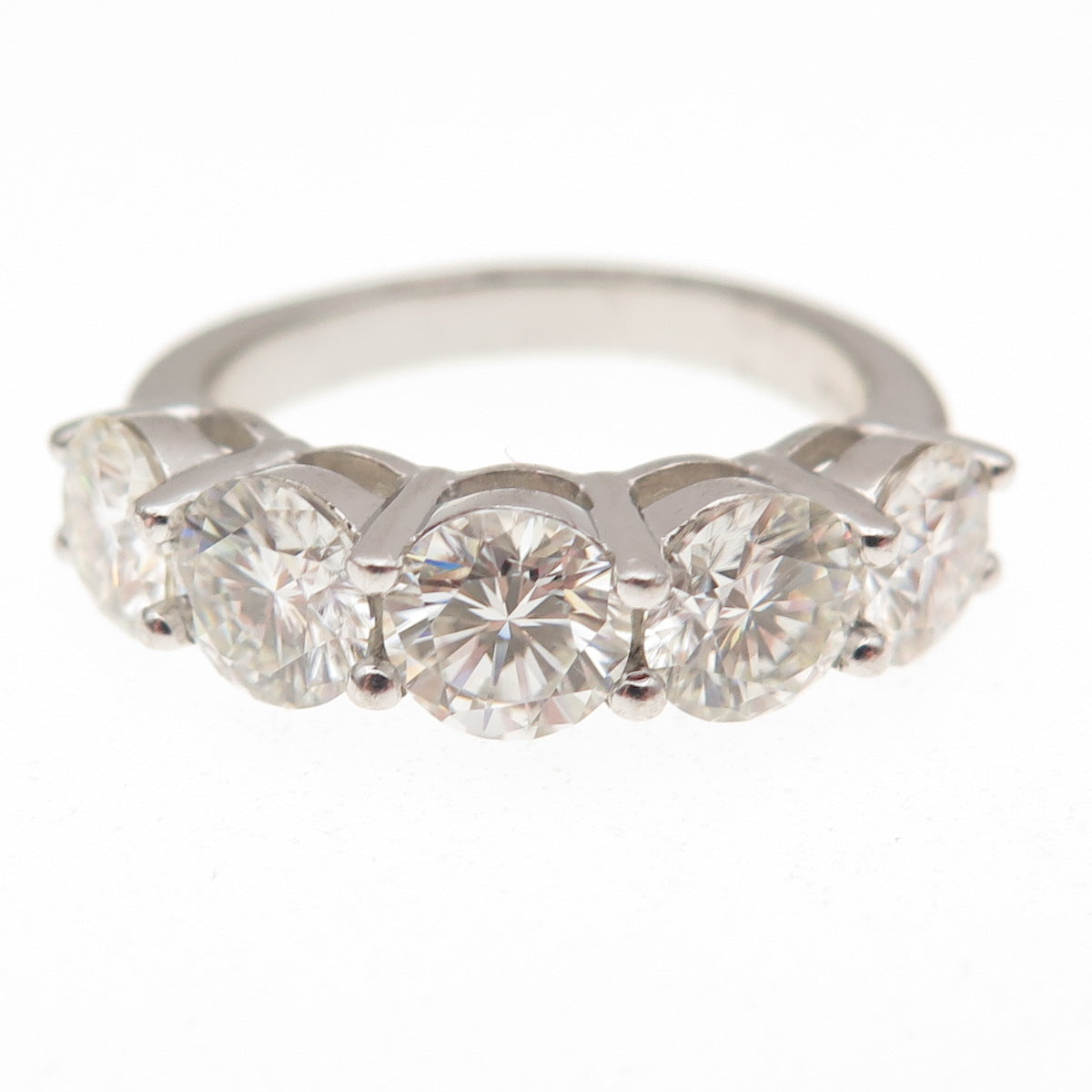 925 Sterling Silver Real Round-Cut Moissanite Half Eternity Ring Size 7