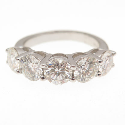 925 Sterling Silver Real Round-Cut Moissanite Half Eternity Ring Size 7