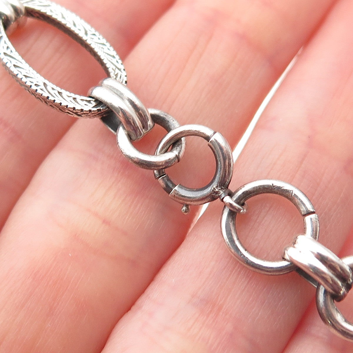 925 Sterling Silver Vintage Engraved Multi-Link Oxidized Bracelet 7.5"