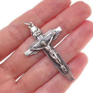 925 Sterling Silver Antique Art Deco France St. Anne de Beaupre Crucifix Pendant