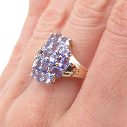 925 Sterling Silver Gold Plated Real Oval-Cut Tanzanite Cluster Ring Size 8