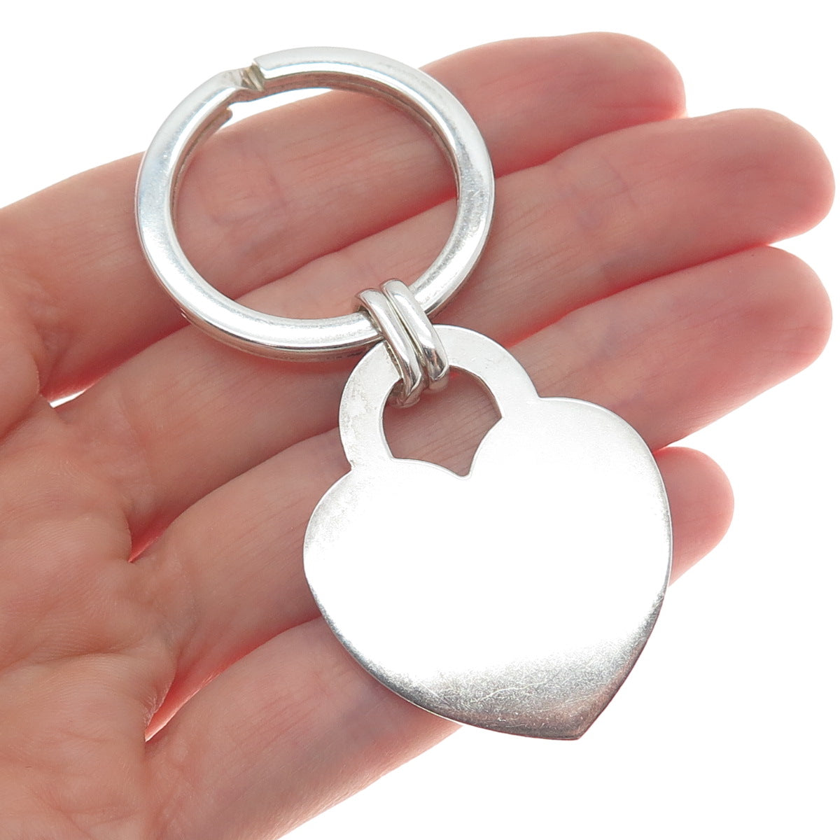 925 Sterling Silver Vintage Heart Tag Key Fob Ring Holder