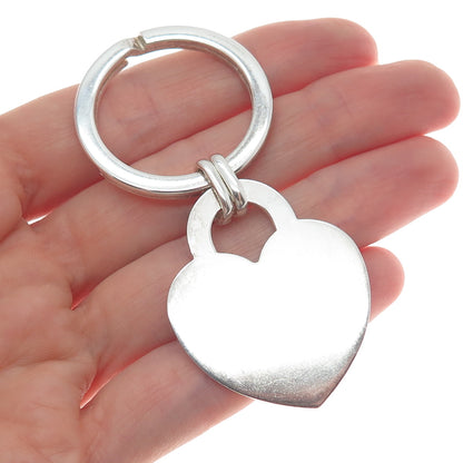 925 Sterling Silver Vintage Heart Tag Key Fob Ring Holder
