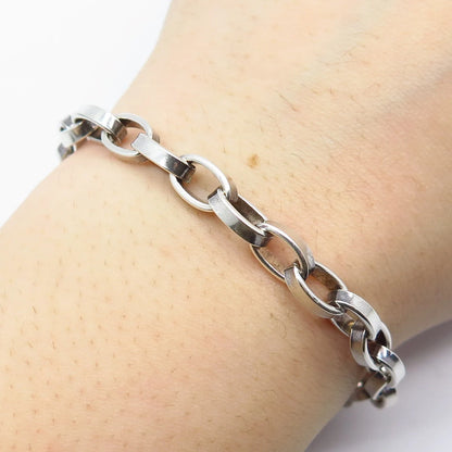 925 Sterling Silver Vintage Heart Oval Link Bracelet 6.75"