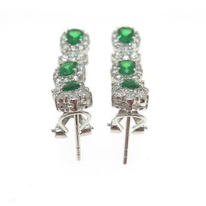 925 Sterling Silver Oval-Cut Nano Emerald & Round C Z Omega Back Earrings