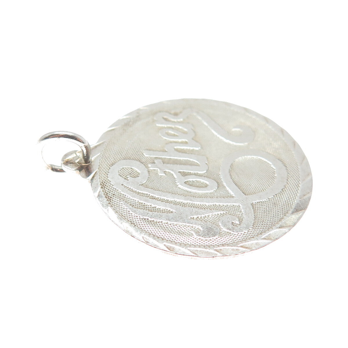 925 Sterling Silver Vintage "Mother" Textured Round Pendant