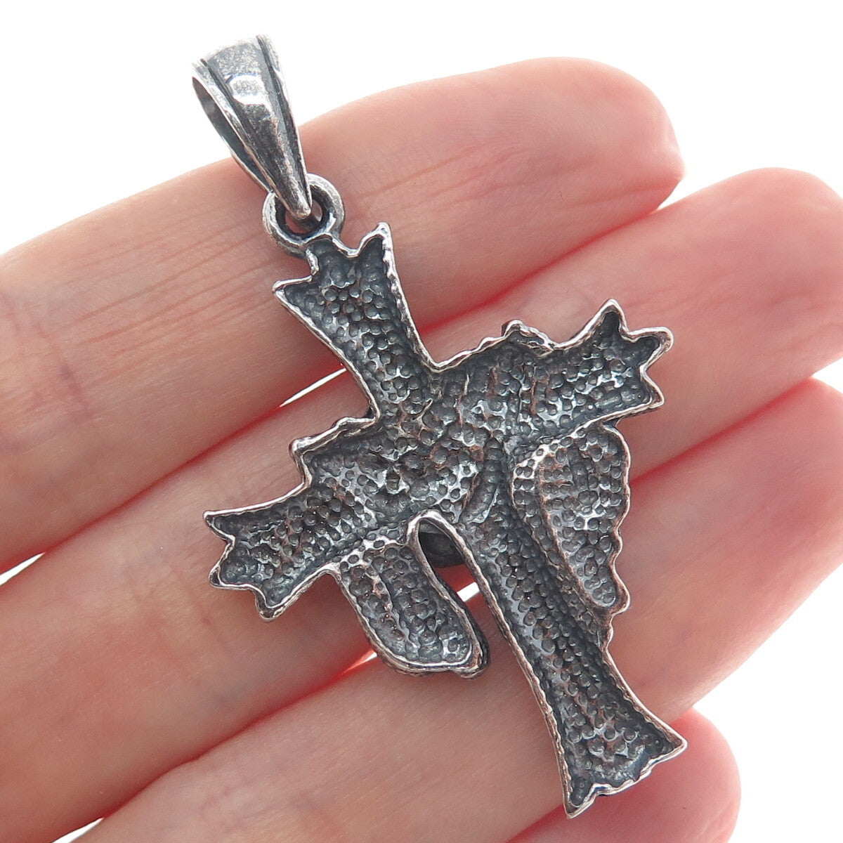925 Sterling Silver Vintage Cross w/ Jesus Garment Religious Oxidized Pendant