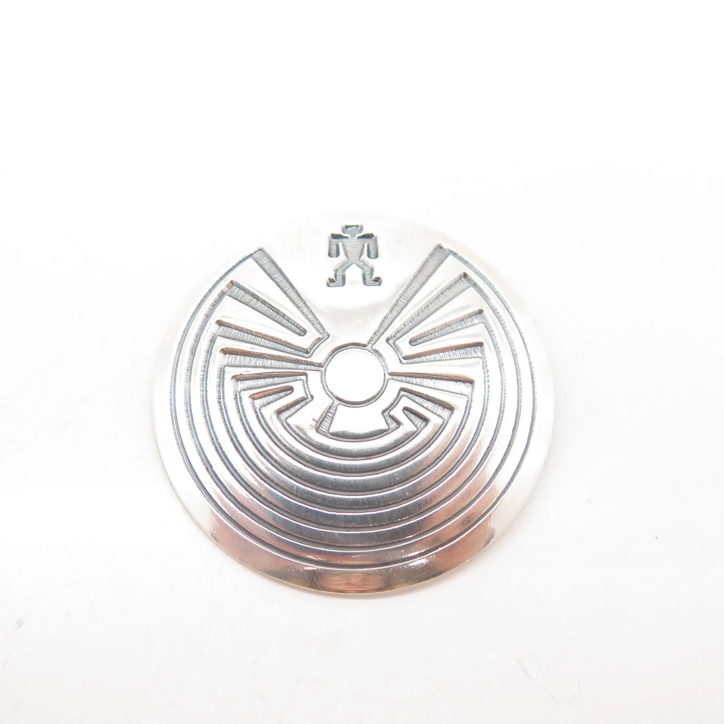 925 Sterling Silver Vintage Tribal Round Pin Brooch