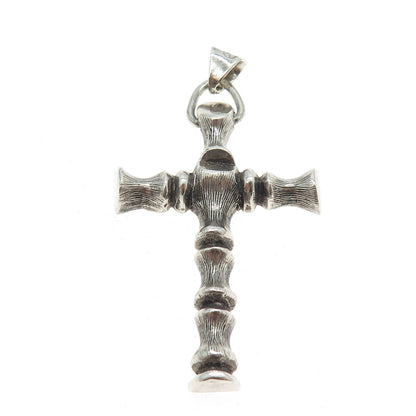 925 Sterling Silver Vintage Mexico Bamboo Cross Pendant