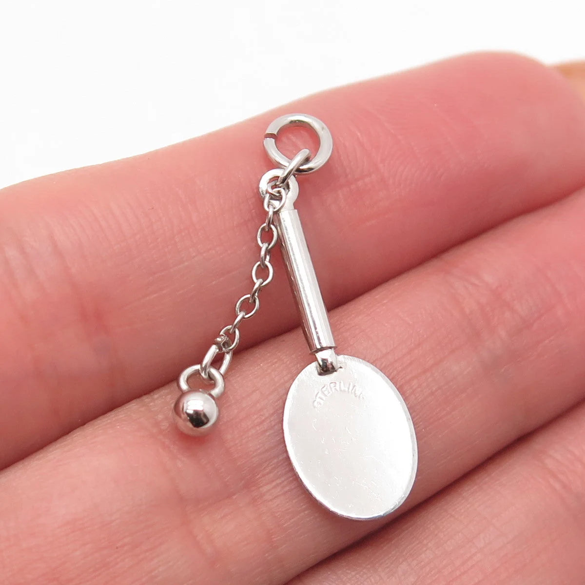 925 Sterling Silver Vintage Old Stock Tennis Racquet w/ Ball Pendant