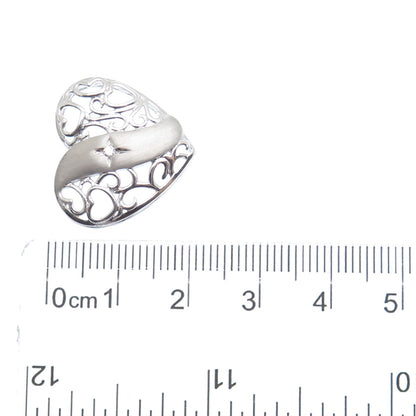 925 Sterling Silver Round-Cut C Z Heart Ornate Charm Slide Pendant
