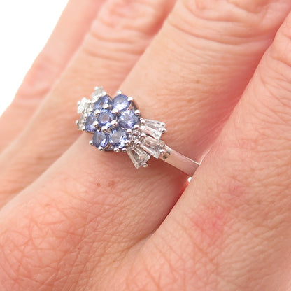 Chuck Clemency 925 Sterling Silver Real Tanzanite & White Topaz Ring Size 8.25
