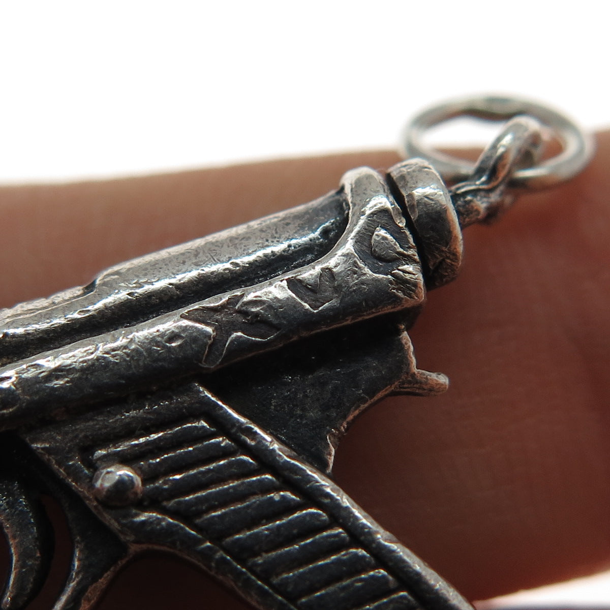 925 Sterling Silver Vintage Luger Pistol Oxidized Charm Pendant