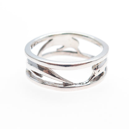 925 Sterling Silver Vintage Dolphin Oxidized Band Ring Size 9