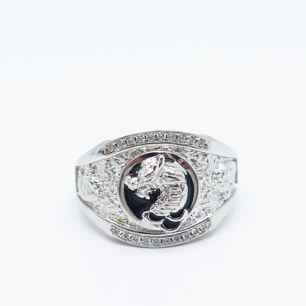 925 Sterling Silver C Z & Enamel Wild Animal Ring Size 11