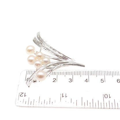 925 Sterling Silver Antique Art Deco Real Akoya Pearl Floral Pin Brooch