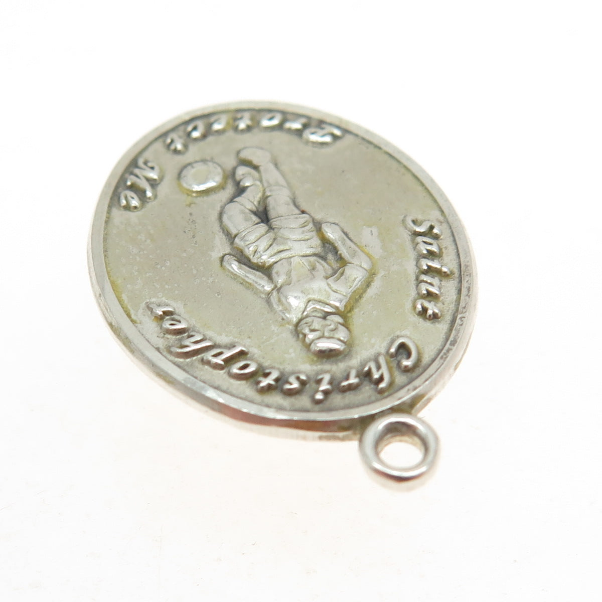 925 Sterling Silver Vintage St. Christopher Soccer Sport Medal Pendant