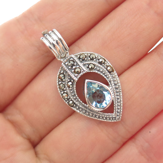 CHARLES WINSTON Sterling Silver Vintage Real Marcasite & Blue C Z Charm Pendant