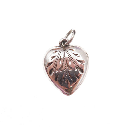 925 Sterling Silver Antique Art Deco Engraved Chatelaine Heart Charm Pendant