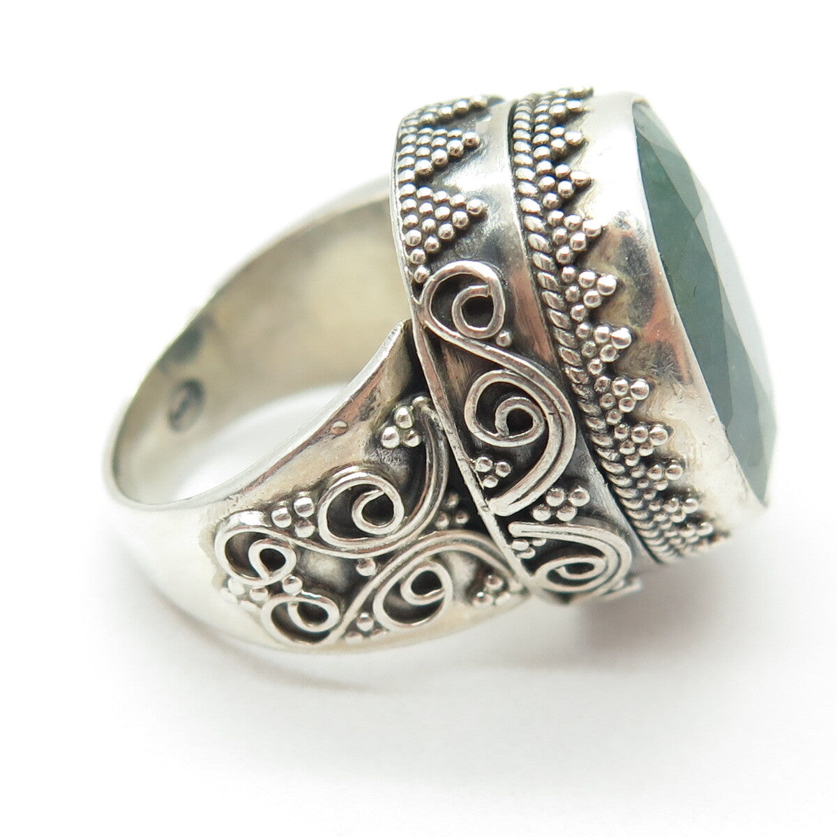 925 Sterling Silver Vintage Real Zoisite Ruby Granulated Swirl Ring Size 6