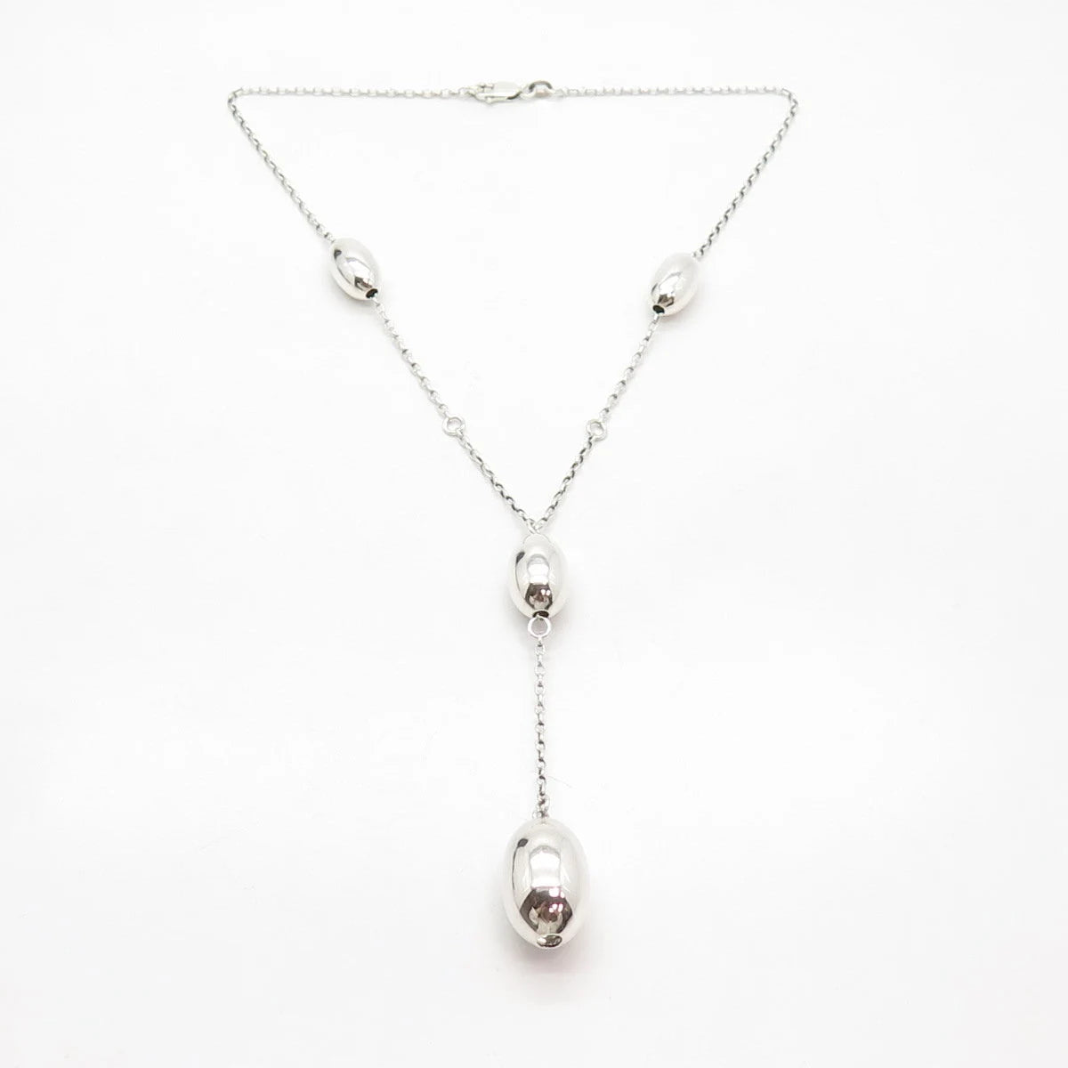 925 Sterling Silver Vintage Italy Ball Station Rolo Chain Necklace 17"