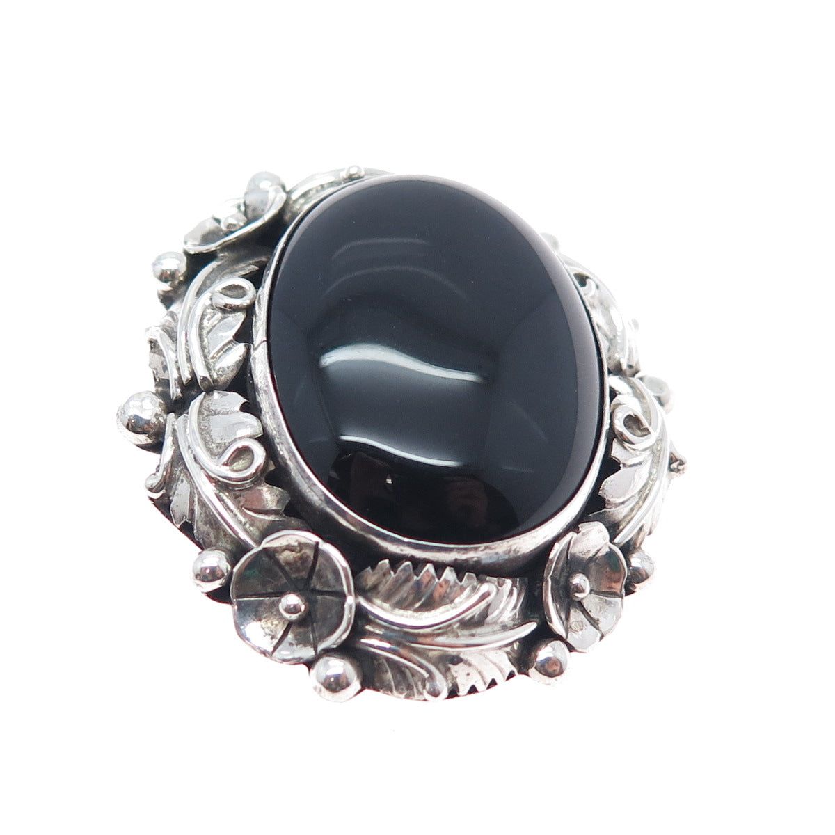 Ramona Loloma Hopi Old Pawn Sterling Silver Vintage Black Onyx Feather Brooch