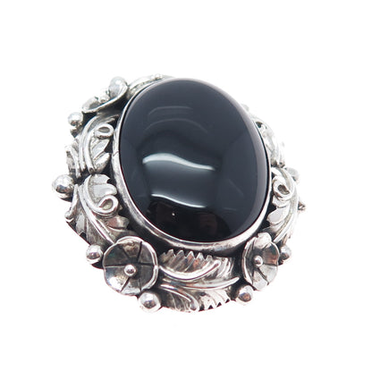 Ramona Loloma Hopi Old Pawn Sterling Silver Vintage Black Onyx Feather Brooch