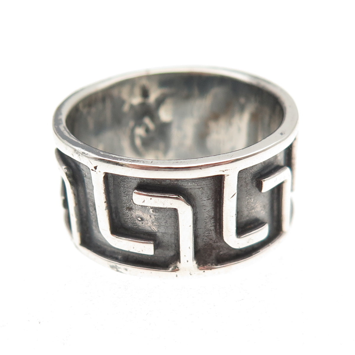 925 Sterling Silver Vintage Greek Maze Oxidized Band Ring Size 10.25