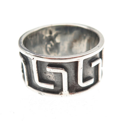 925 Sterling Silver Vintage Greek Maze Oxidized Band Ring Size 10.25