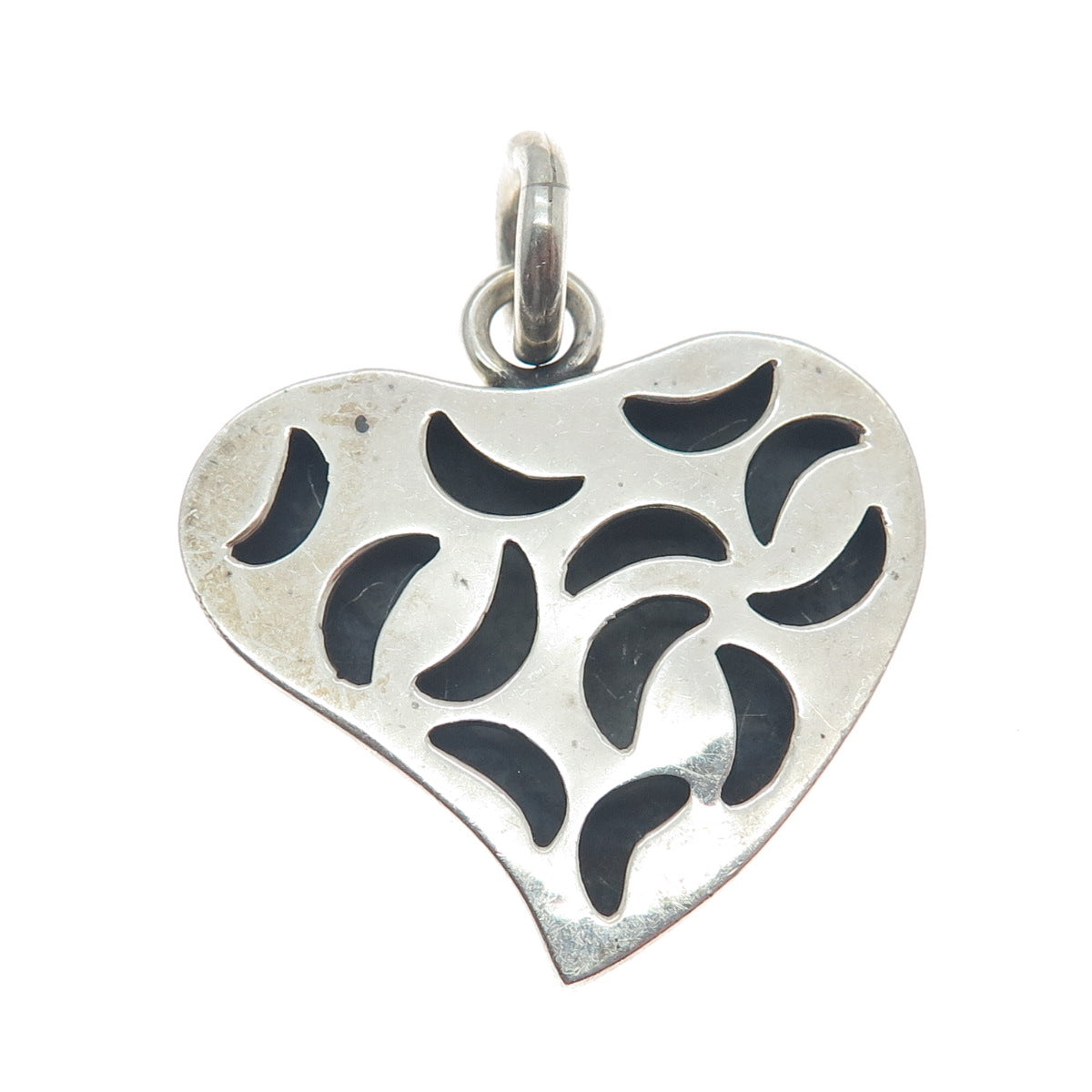 950 Silver Vintage Modernist Crescent Heart Charm Pendant