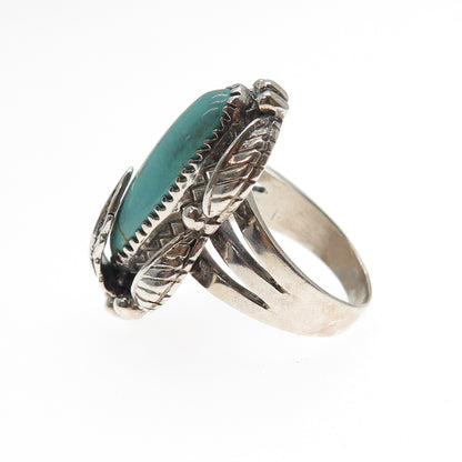 CAROL FELLEY 925 Sterling Silver Vintage 1996 Real Turquoise Feather Ring Size 7