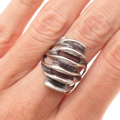 925 Sterling Silver Vintage Modernist Oxidized Ring Size 6.75