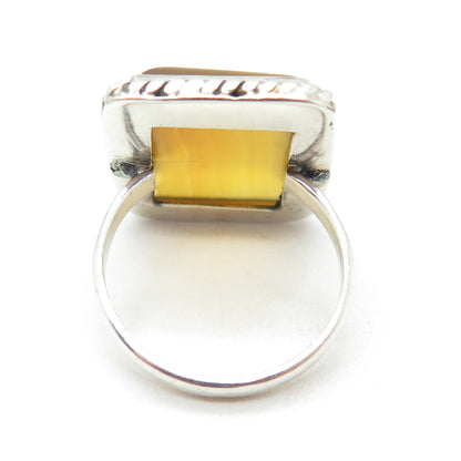 925 Sterling Silver Vintage Real Agate Southwestern Roped Ring Size 8