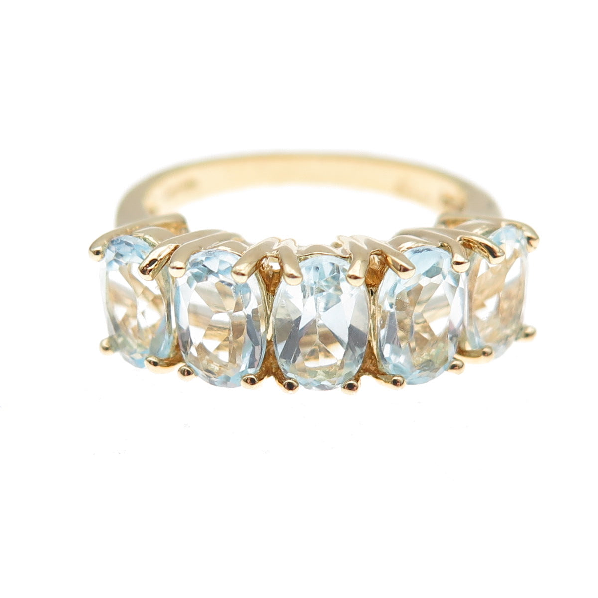925 Sterling Silver Gold Plated Real Oval-Cut Blue Topaz Ring Size 5