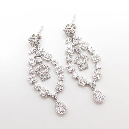 925 Sterling Silver White C Z Dangling Drop Earrings