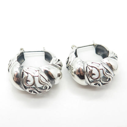925 Sterling Silver Vintage Ribbed Hinged Hoop Earrings