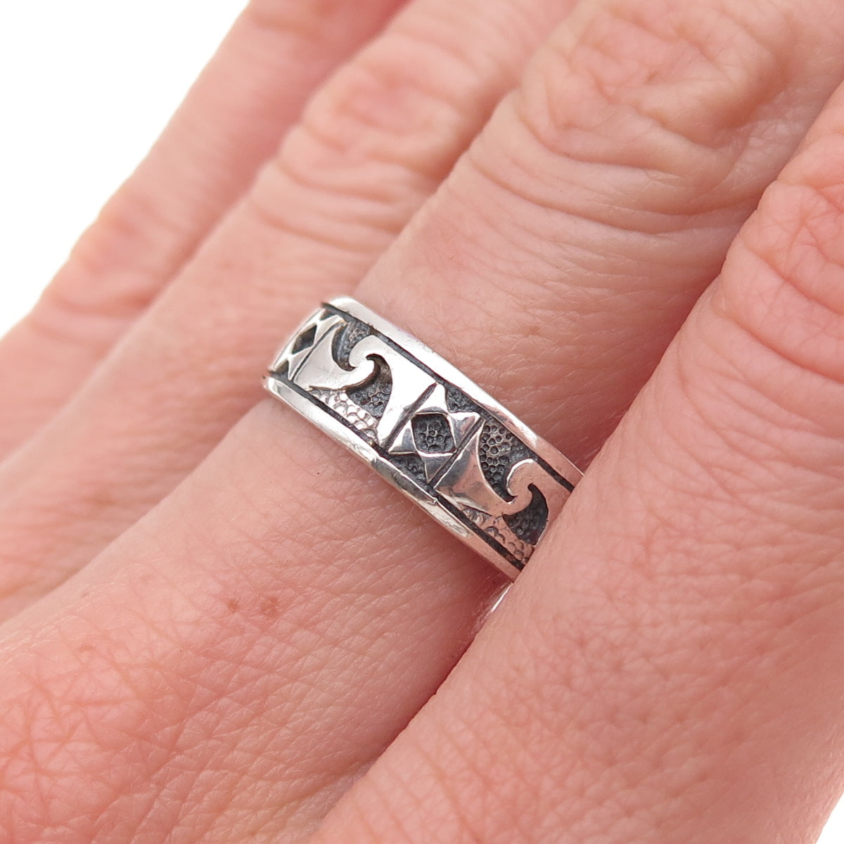 Peter Stone 925 Sterling Silver Vintage Celtic Oxidized Band Ring Size 8.25